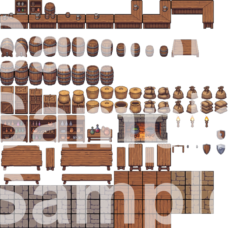 Medieval Tavern Pixel Art Tileset Pack by Cute SCKR