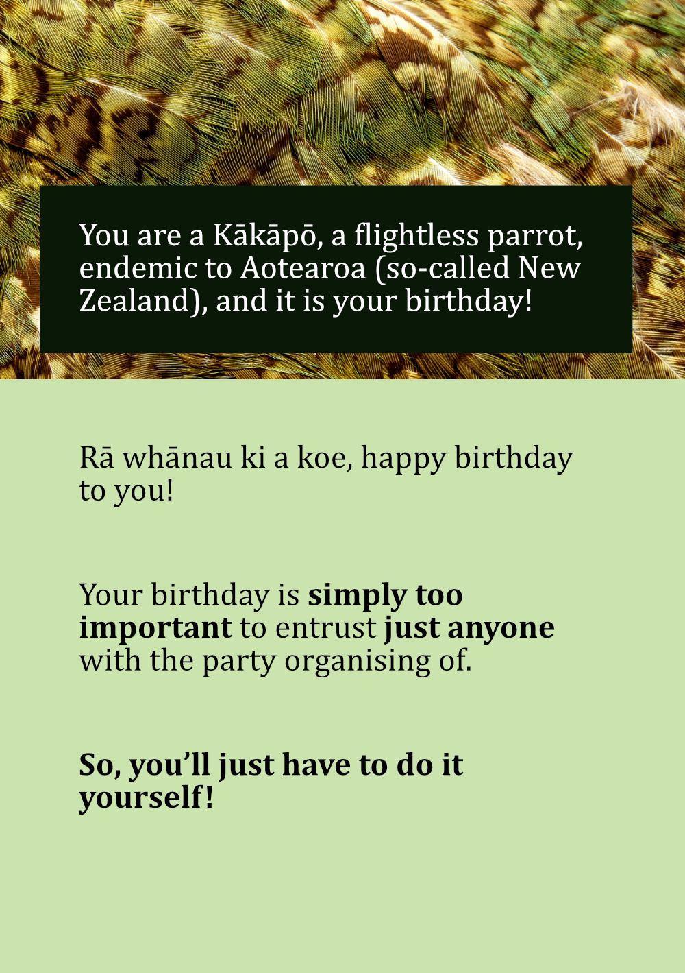 Screenshot 2 for you are a kākāpō and it is your birthday!