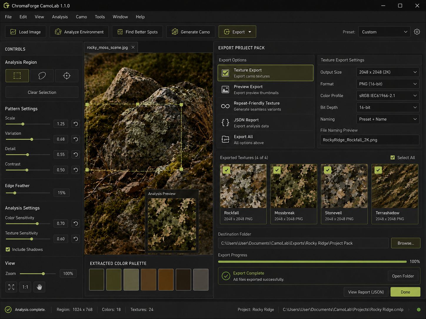 Screenshot 2 for ChromaForge CamoLab 1.1.0 — Environment-to-Camouflage Creator