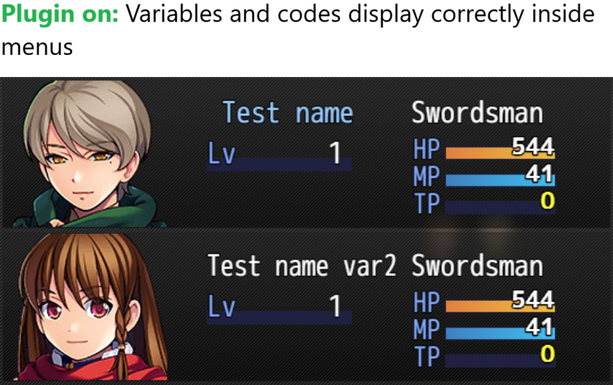 Screenshot 4 for [RPG MZ] Variables as Actors'names