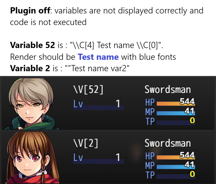 Screenshot 3 for [RPG MZ] Variables as Actors'names