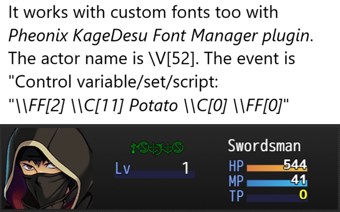 Screenshot 2 for [RPG MZ] Variables as Actors'names