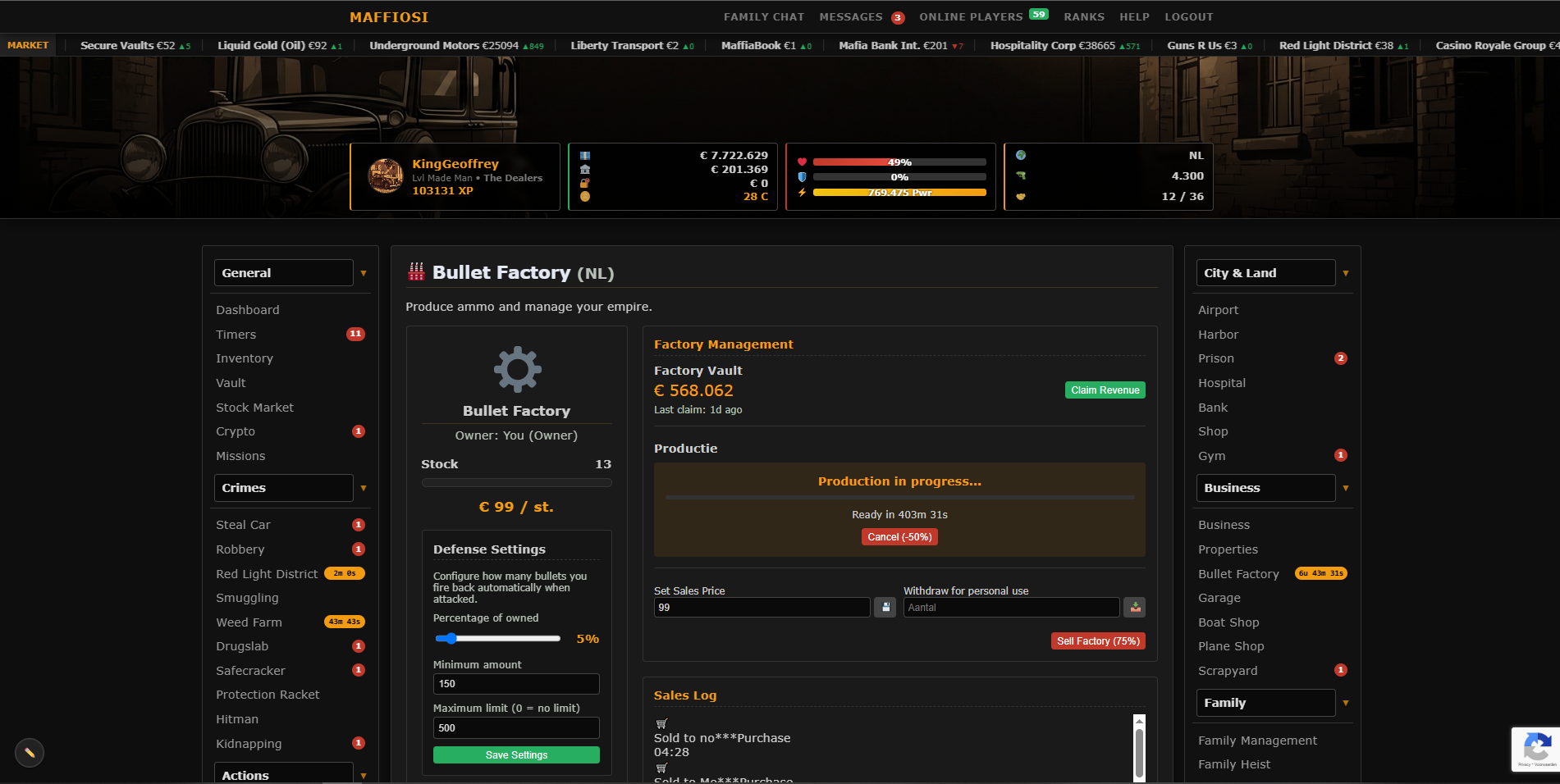 Screenshot 4 for Maffiosi.com | Free Mafia Game