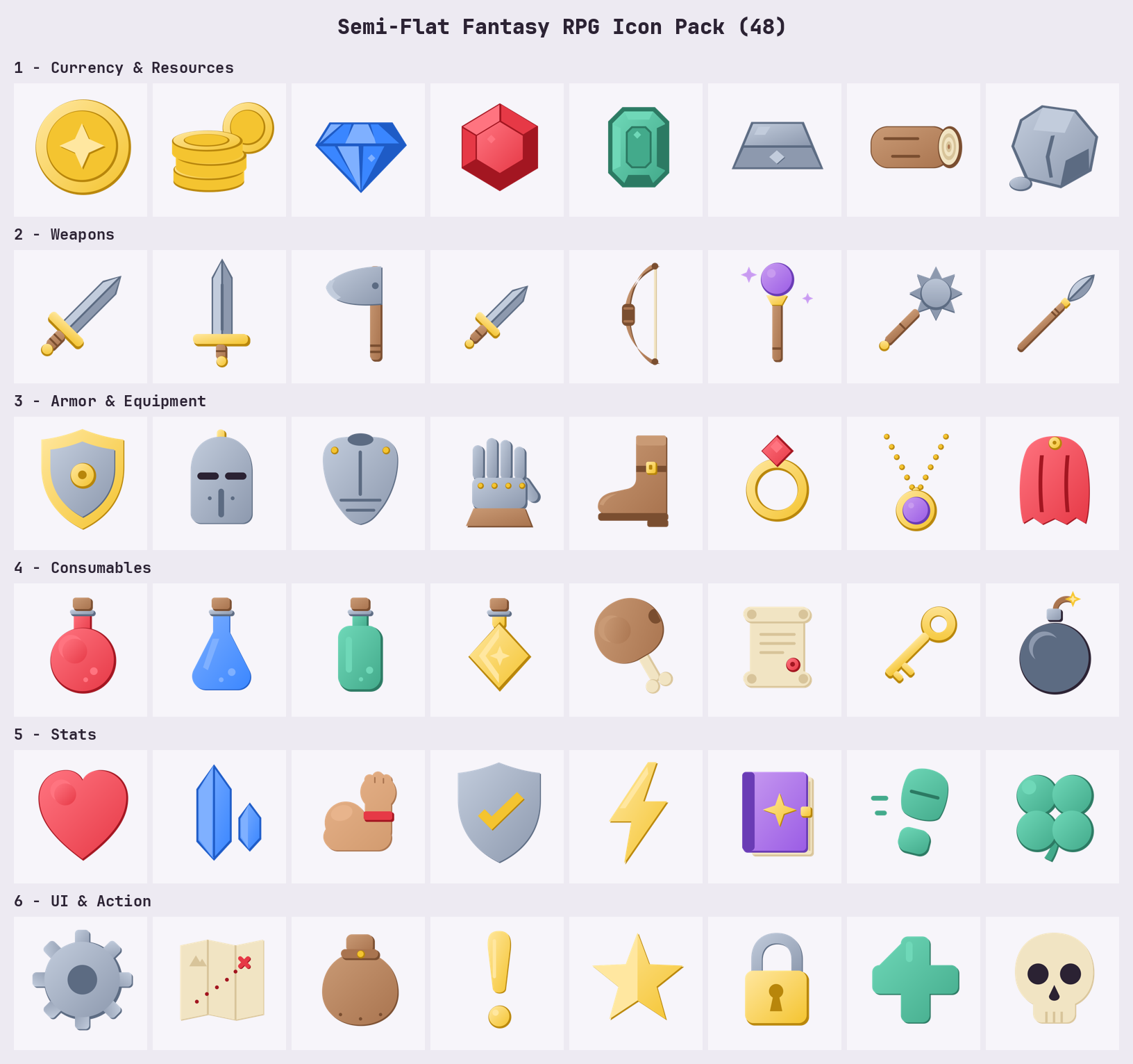 Unity Project Icon Semi Flat Fantasy RPG Icon Pack (48) by TasoStudio