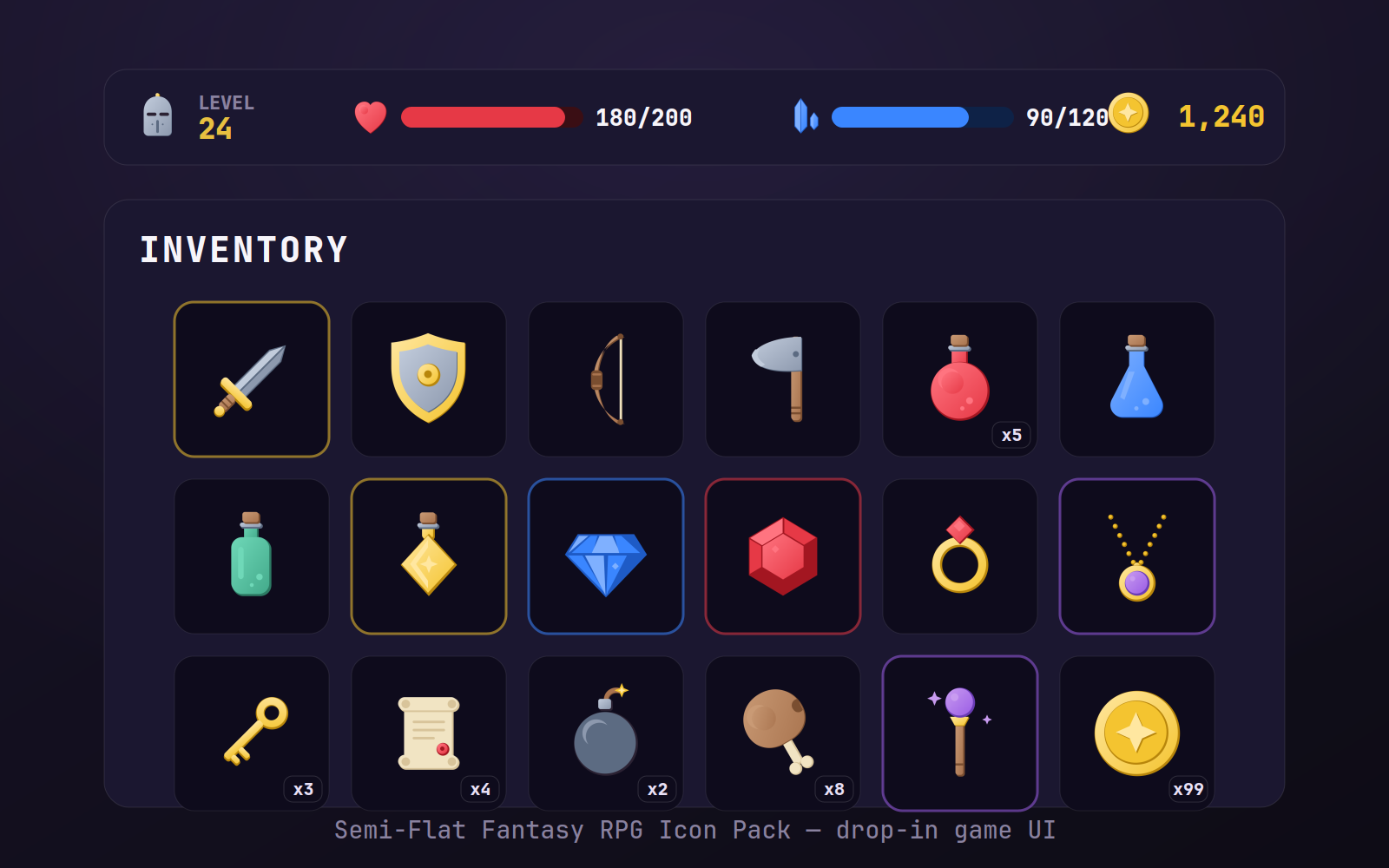 Unity Project Icon Semi Flat Fantasy RPG Icon Pack (48) by TasoStudio