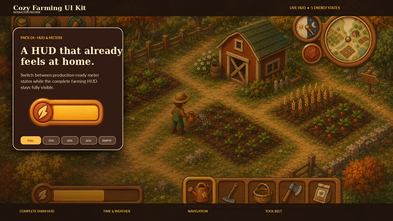 Cozy Farming UI Kit — Interactive Demo by Nexa Visuals