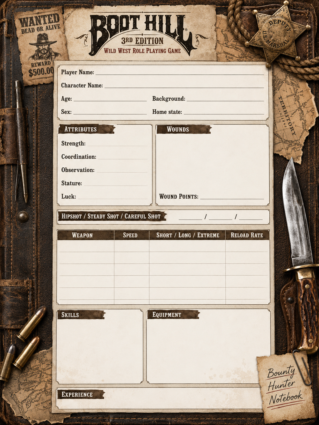 Boot Hill 3rd Edition Character Sheet Pack (25 Sheets) by kendric2000