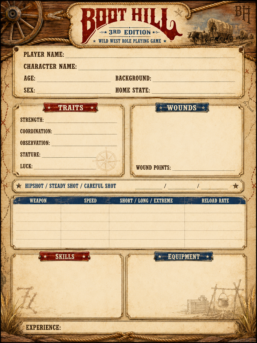 Boot Hill 3rd Edition Character Sheet Pack (25 Sheets) by kendric2000