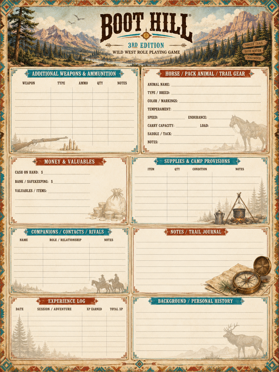 Boot Hill 3rd Edition Character Sheet Pack (25 Sheets) by kendric2000
