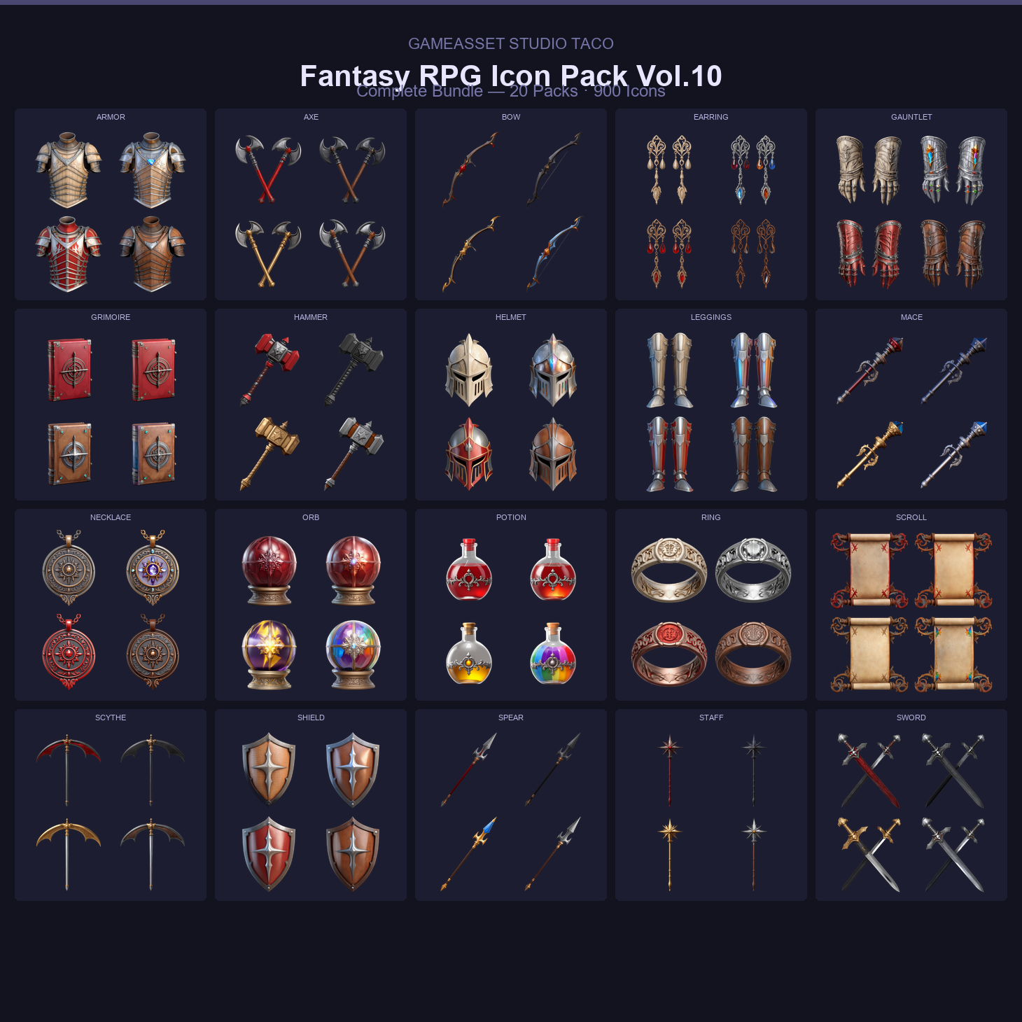 Fantasy RPG Icon Pack Vol.10 Complete Bundle — 900 Icons / 20 Packs by ...