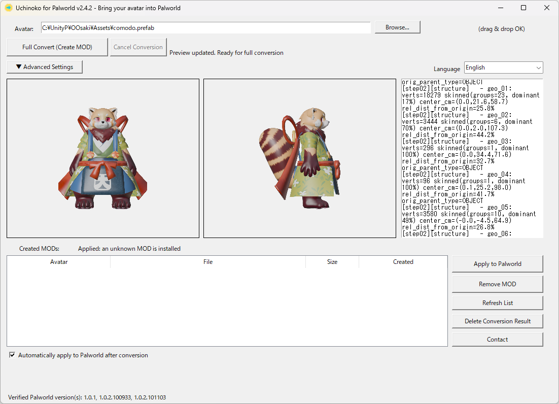 Screenshot 3 for Uchinoko for Palworld — VRM/VRChat Avatar Converter