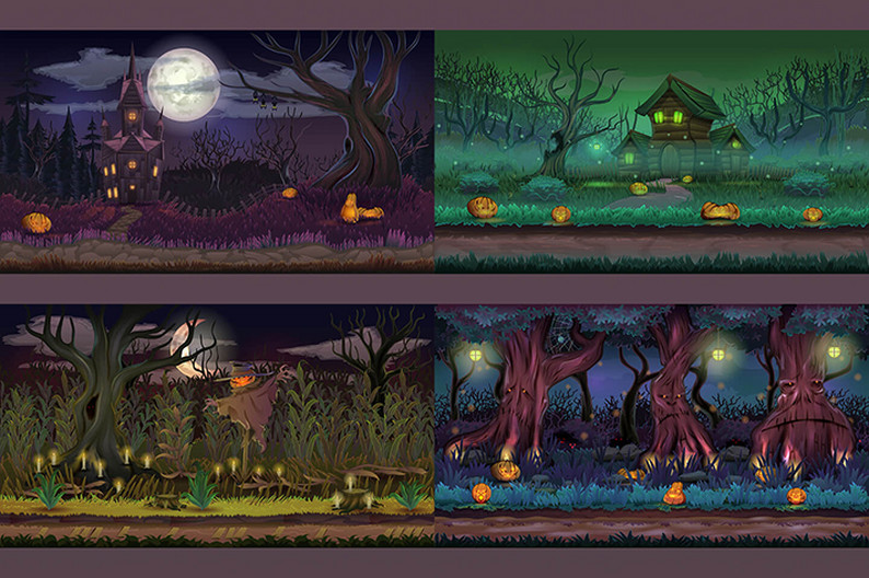Cartoon Halloween 2D Backgrounds by Free Game Assets (GUI, Sprite ...