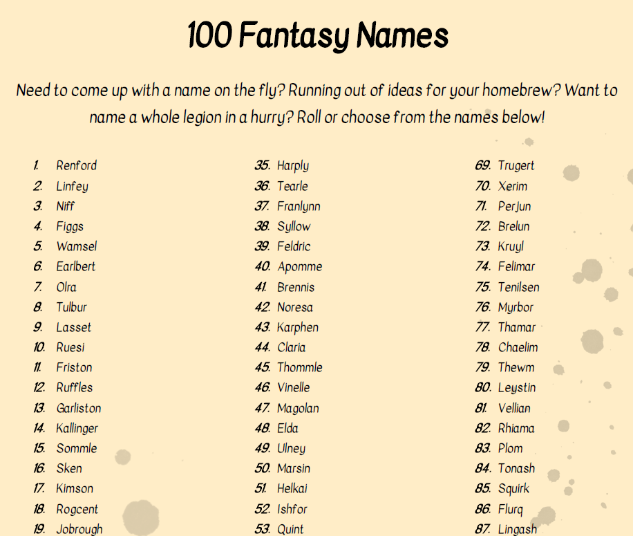 Screenshot 2 for 100 Fantasy Names