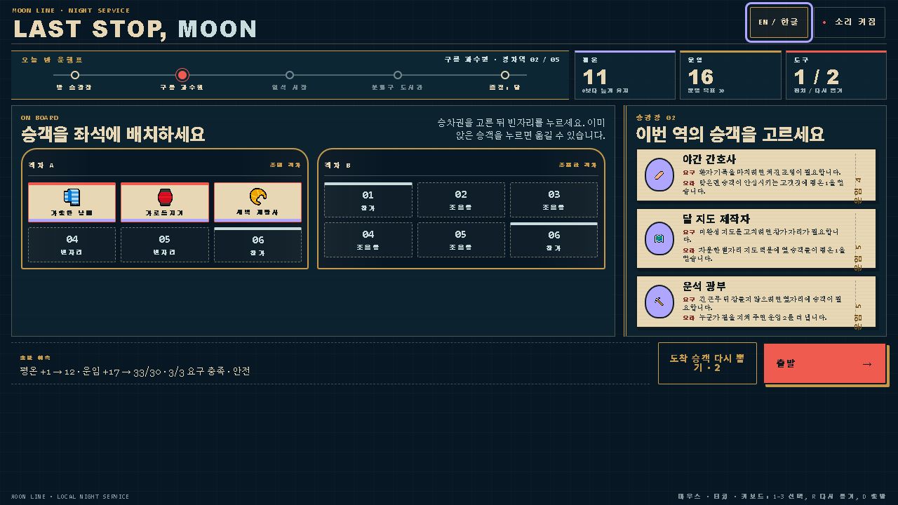 LAST STOP, MOON passenger seating strategy board