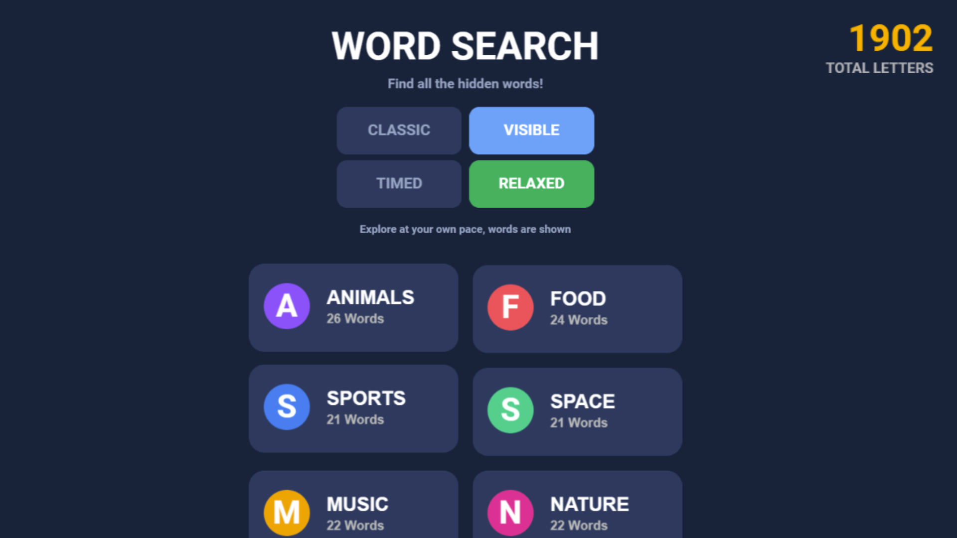 Screenshot 4 for Word Search (GDevelop Template)