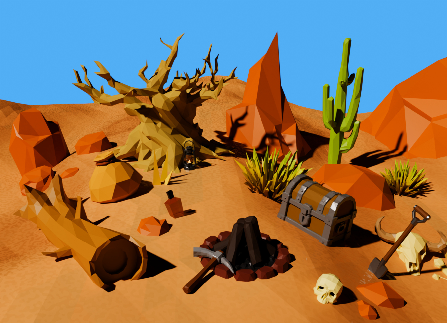 Low Poly Western Desert Asset Pack - 60 Models by dglopez