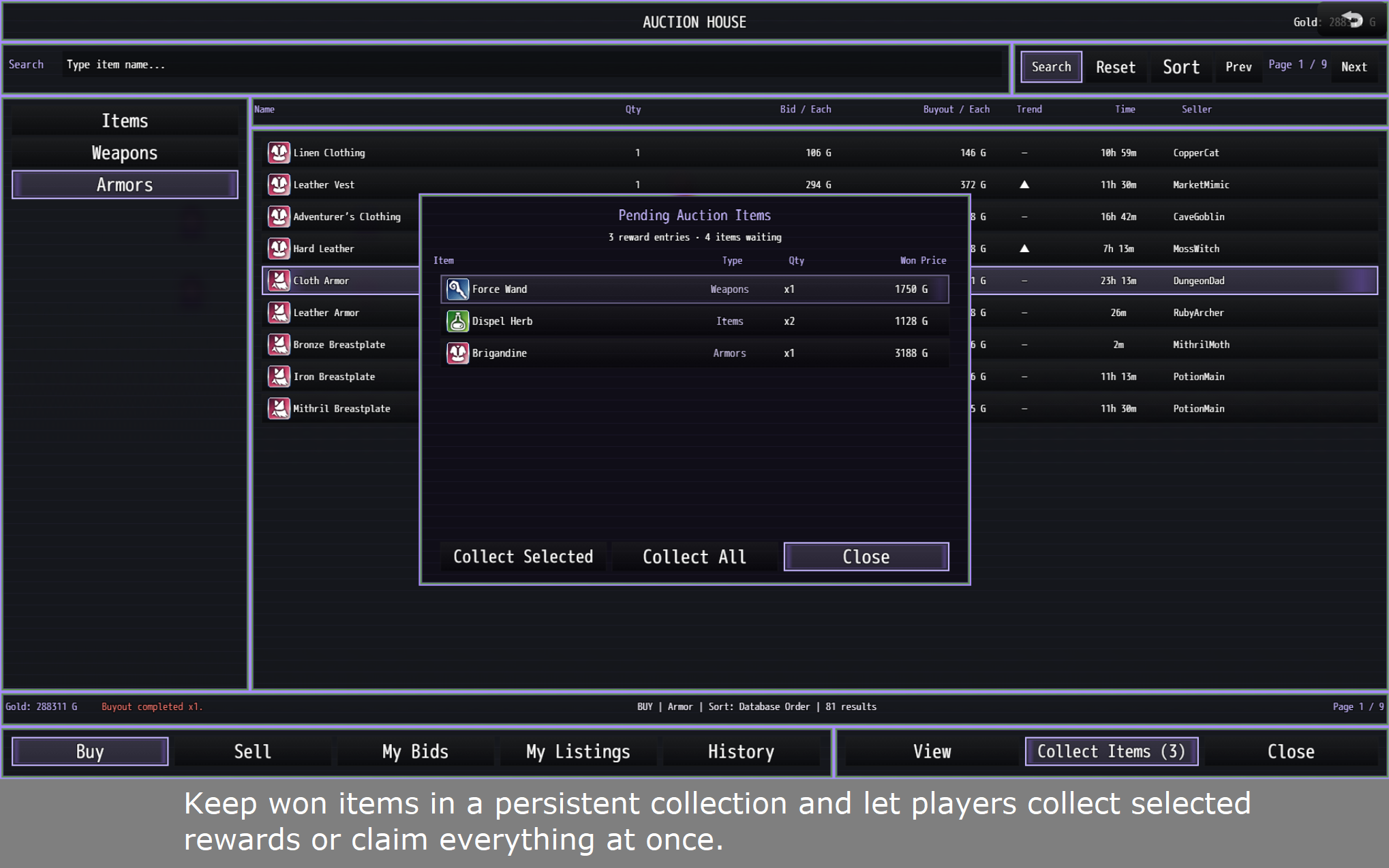 CT Auction House System offline marketplace with AI-driven NPC buyers and sellers competing in RPG Maker MZ.