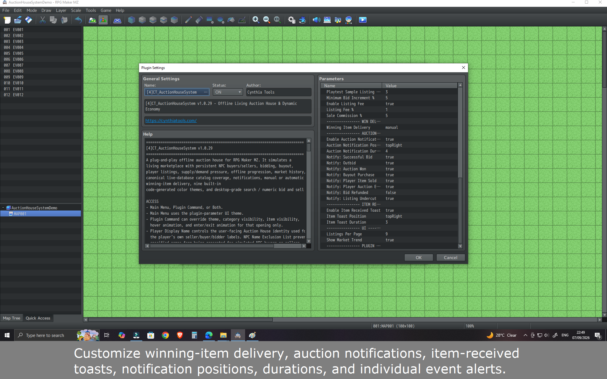 CT Auction House System market trends and transaction history for buying and selling decisions in RPG Maker MZ.