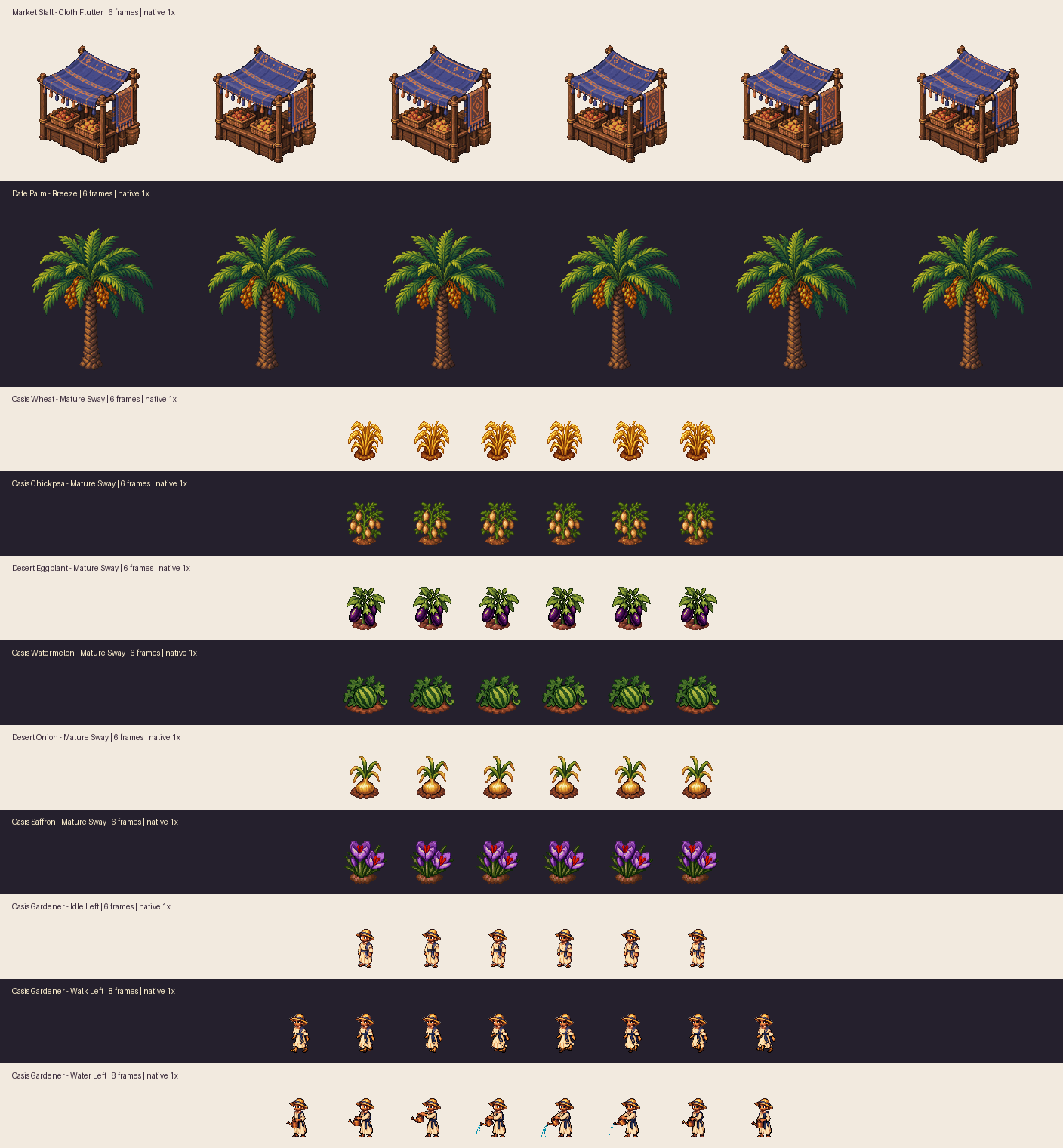 Included adobe architecture, palm, market stall and environment props