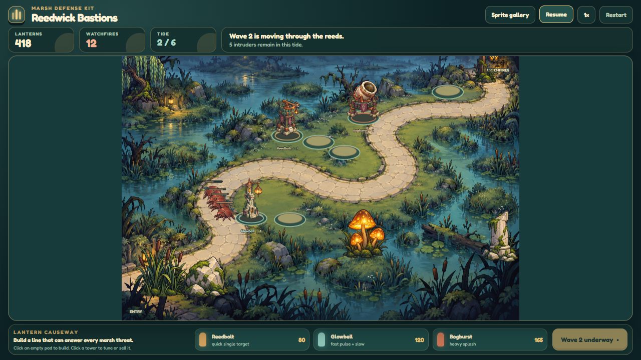 Actual included Phaser example running on Lantern Causeway