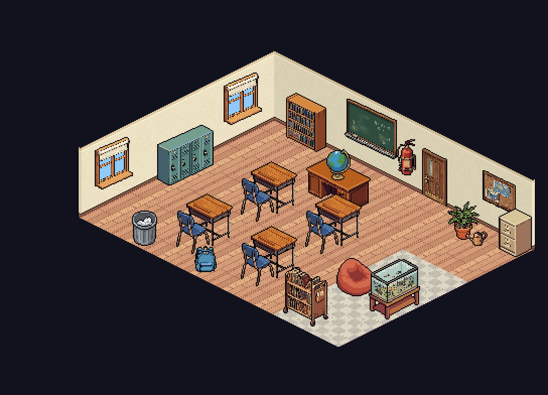 Isomatic Rrom Isometric School Bundle: 117 Sprites (68 Objects + Room Sets) by ThirdAngle