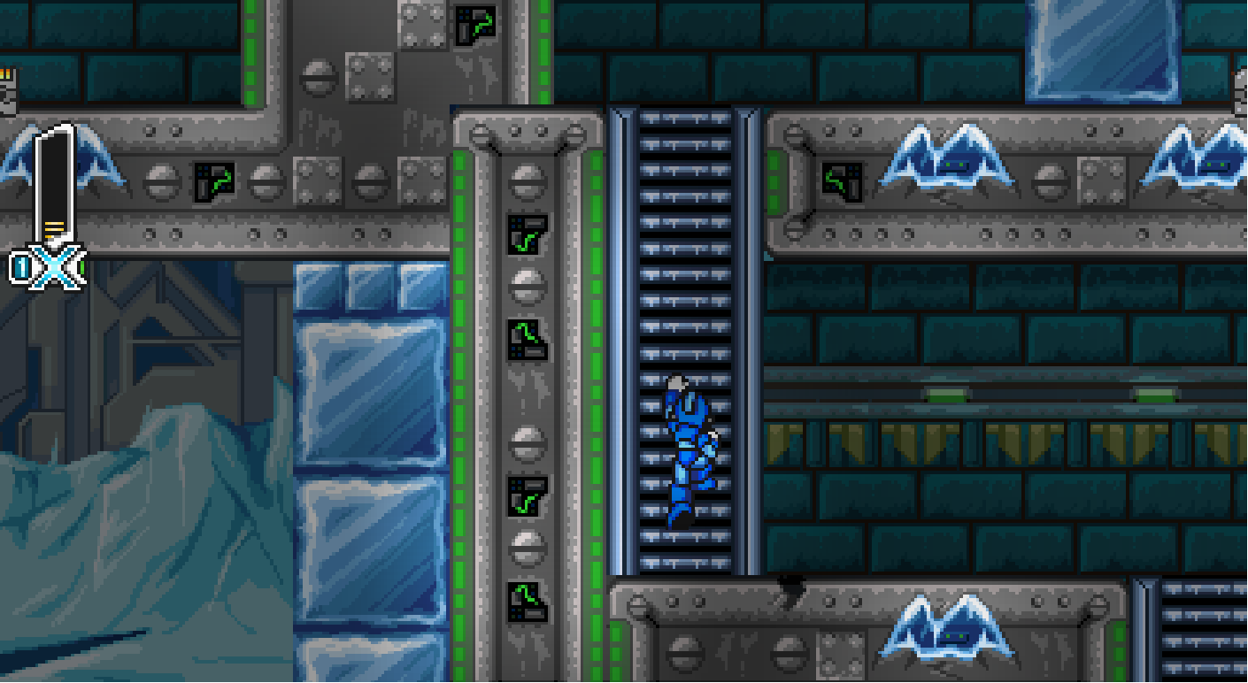 Mega Man X ReGenesis gameplay in a detailed industrial stage