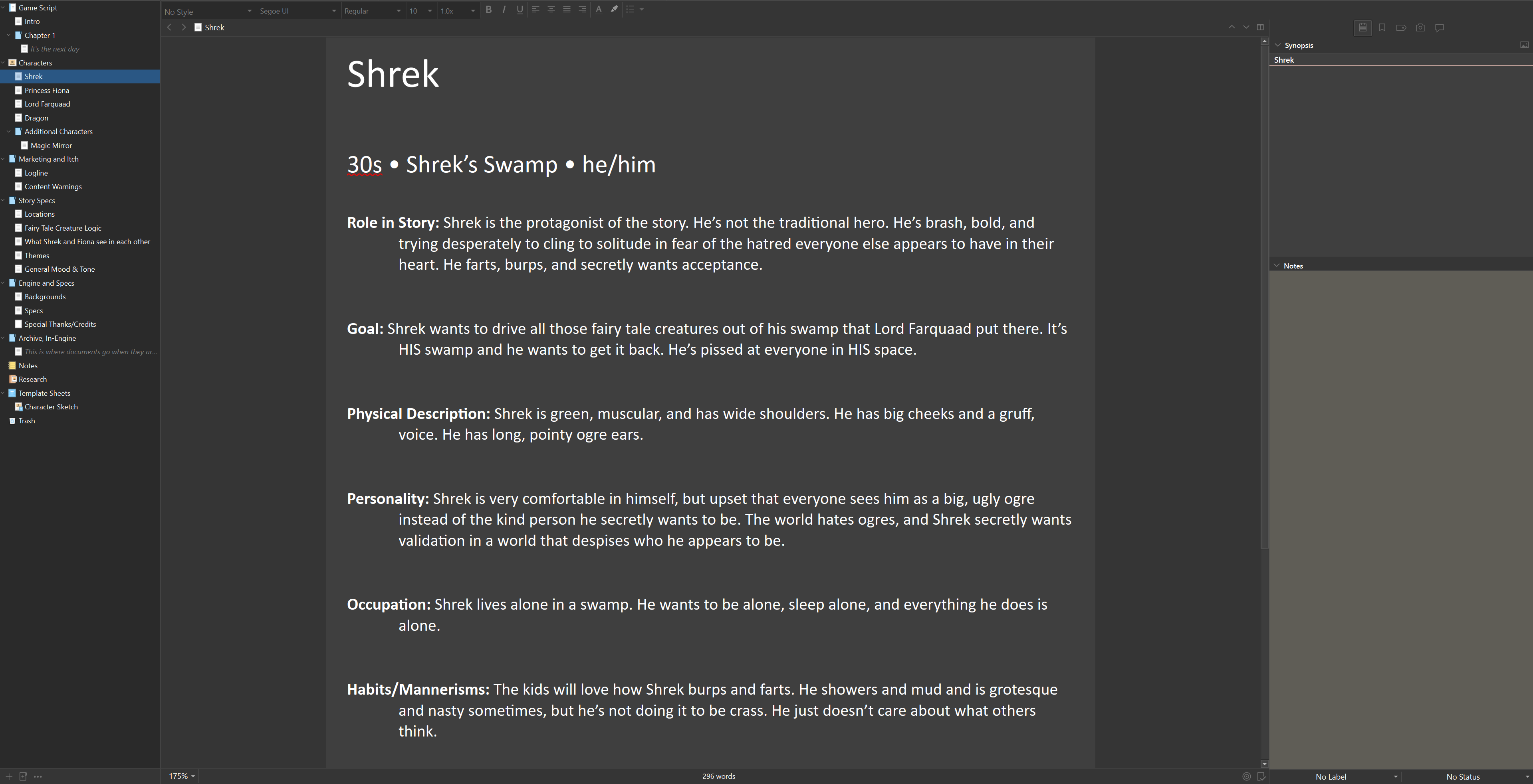 Screenshot 5 for Jordan's Visual Novel Scrivener Template