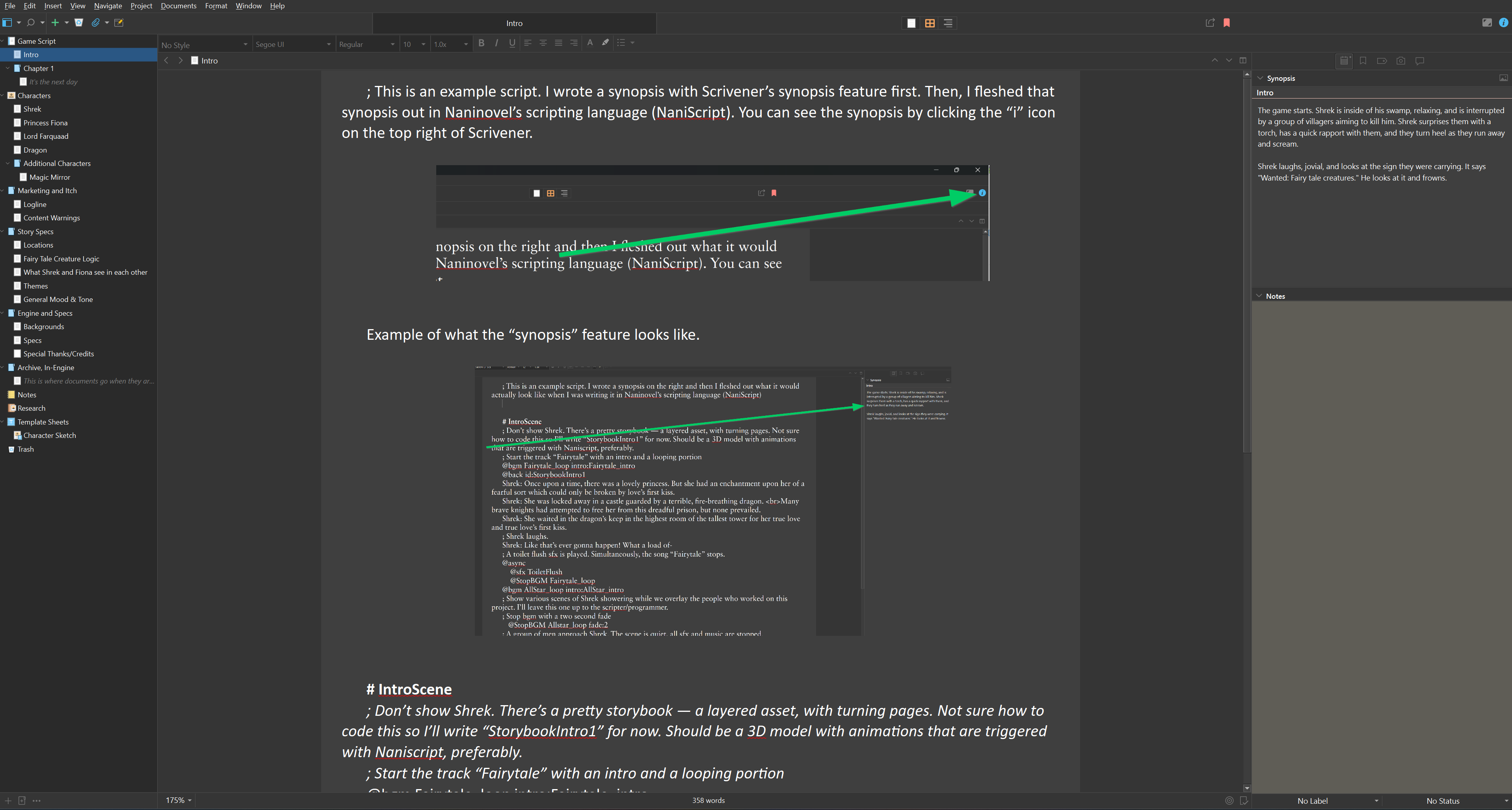 Screenshot 4 for Jordan's Visual Novel Scrivener Template