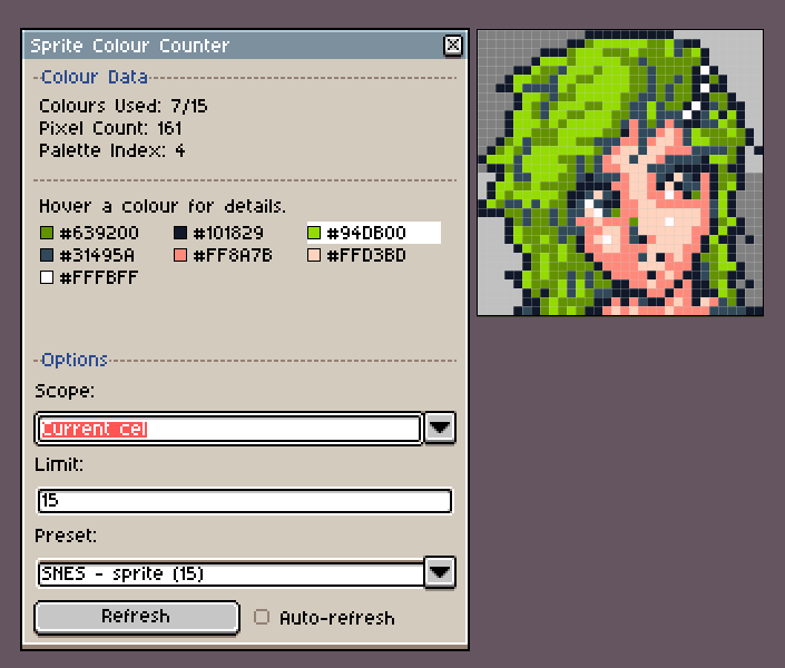 Screenshot 2 for Sprite Colour Counter - Aseprite Extension
