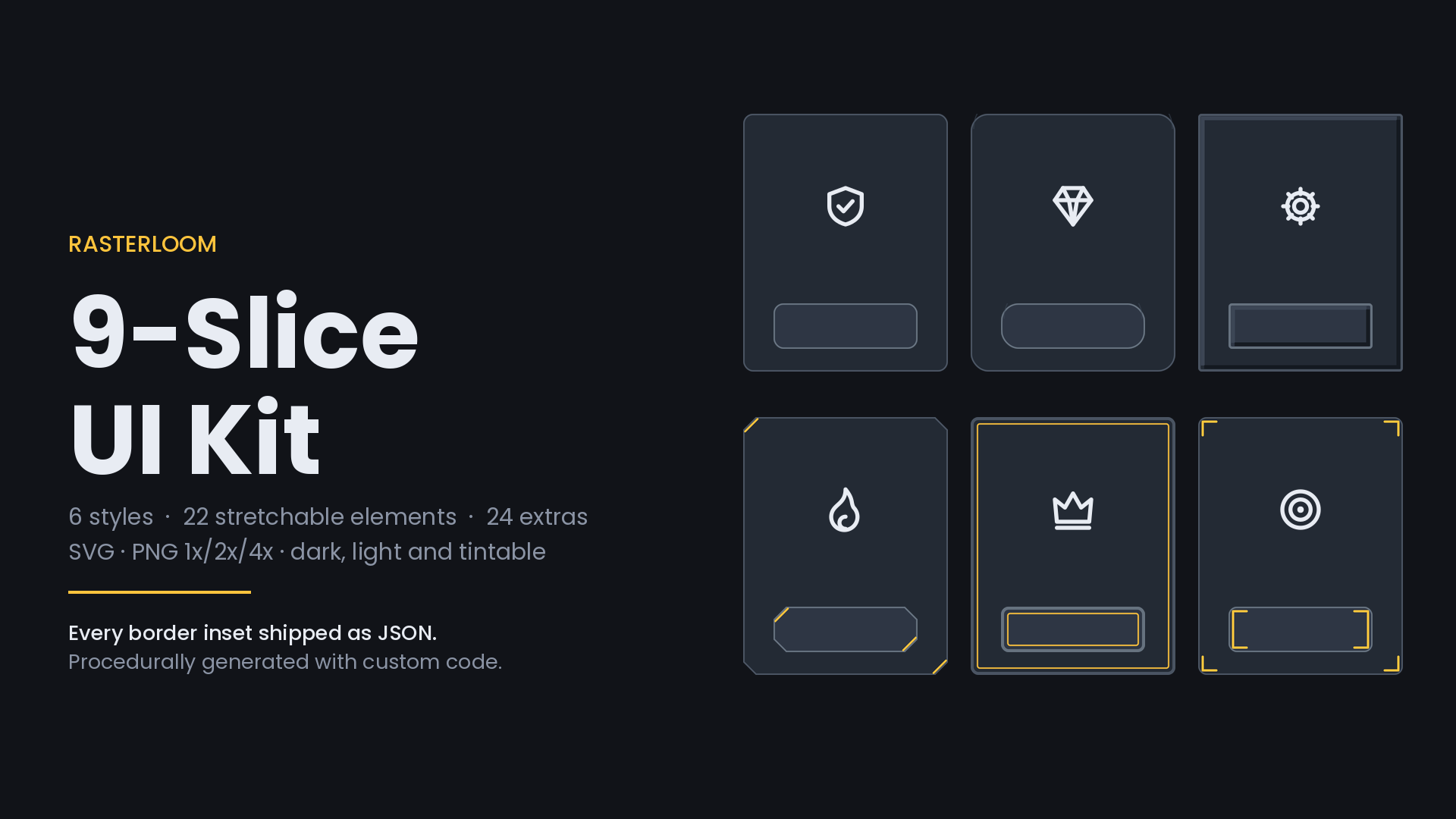 9-Slice UI Kit — 6 Styles, 132 Stretchable Sprites by Rasterloom