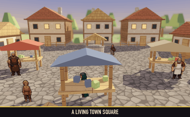The market square with villagers going about their day