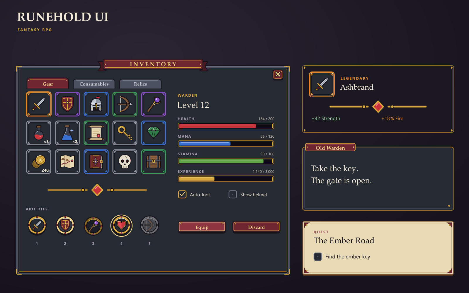 Two Panel Sequence Example Runehold UI — Fantasy RPG Interface Kit by Jasornell