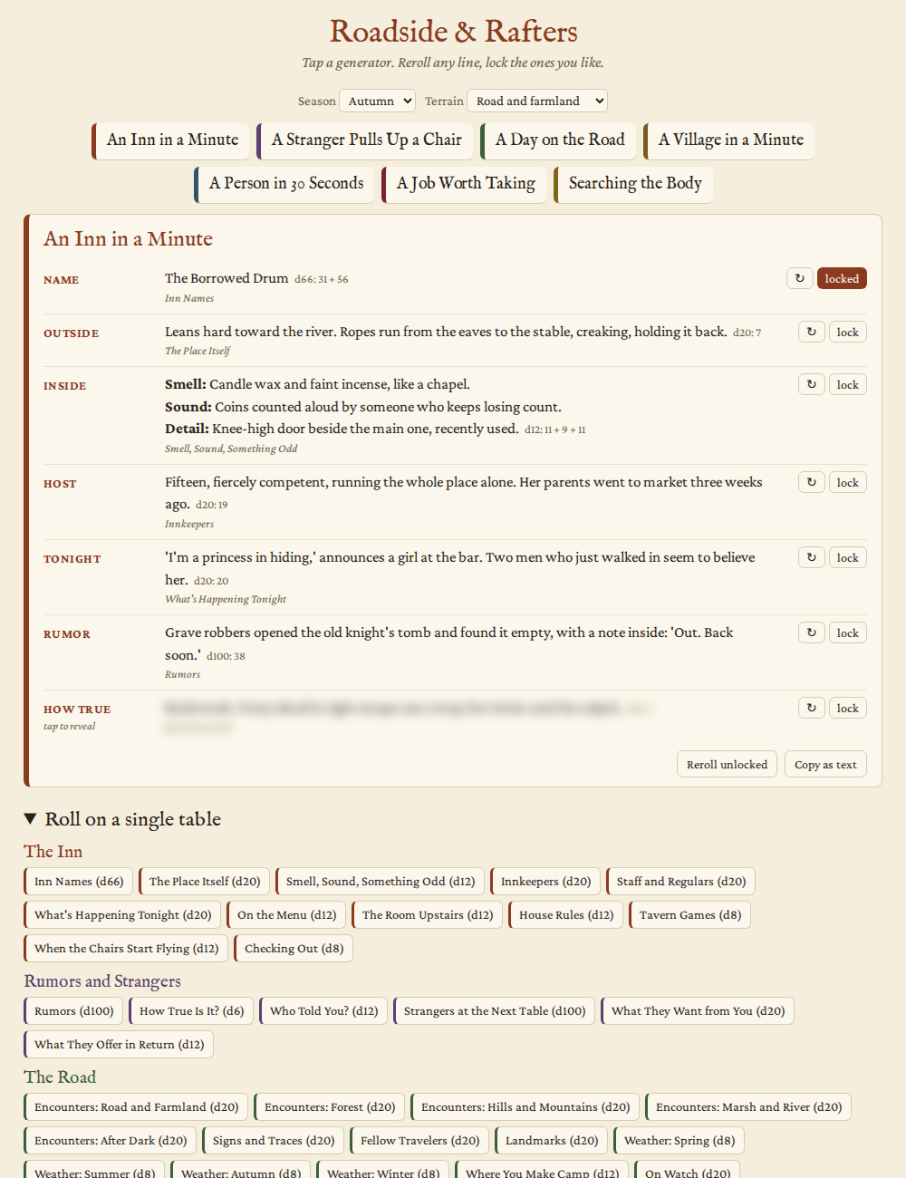 Screenshot 3 for Roadside & Rafters: Random Tables for Inns, Roads & Villages