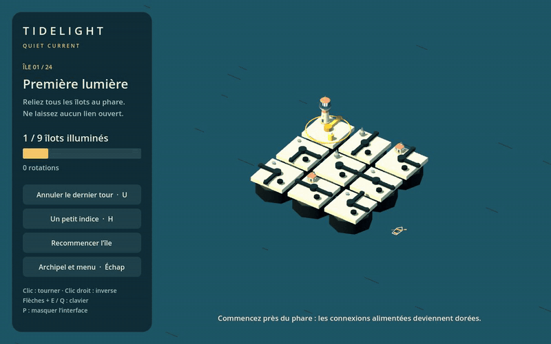 Real gameplay: rotating tiles until the first island is lit