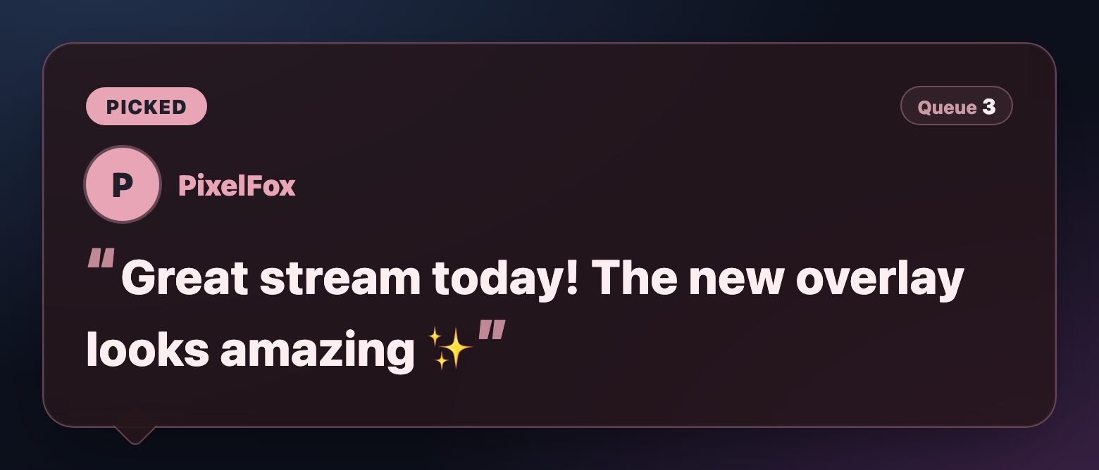 Screenshot 4 for Twitch Chat Highlight Overlay for OBS | Pin a Chat Message On Screen with !pick | 16 Themes