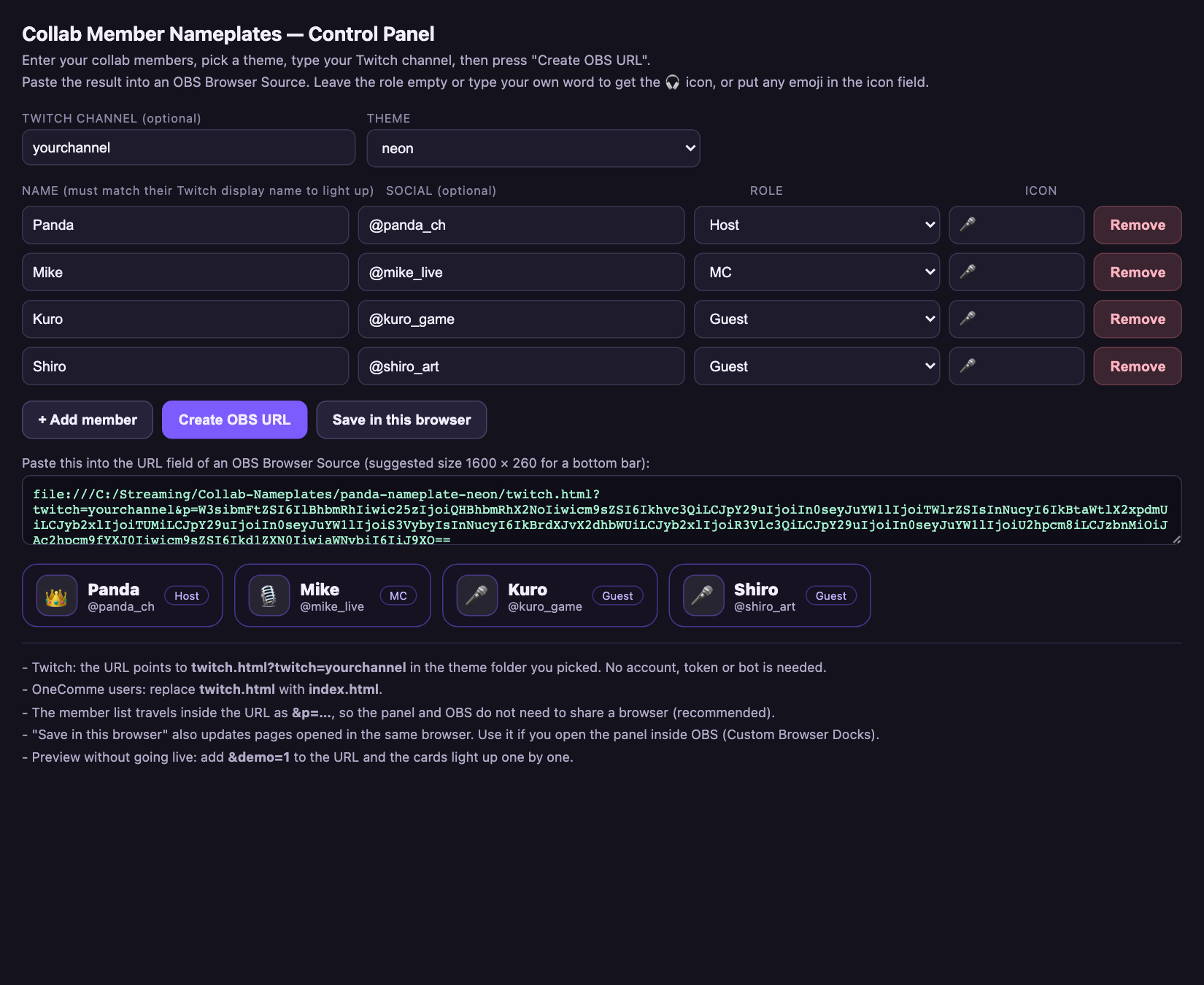 Screenshot 5 for Collab Nameplate Overlay for Twitch & OBS | Guest Name Cards Light Up When They Chat | 16 Themes