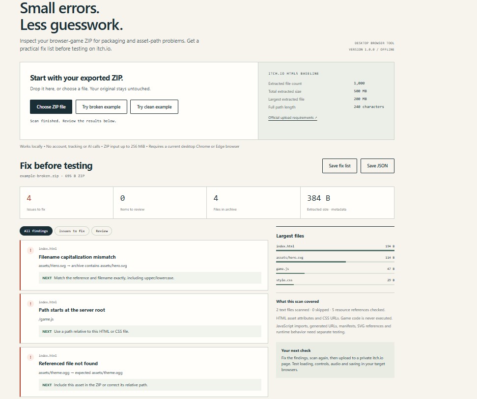 Screenshot 2 for Build Check — Offline ZIP Checker for Browser Games