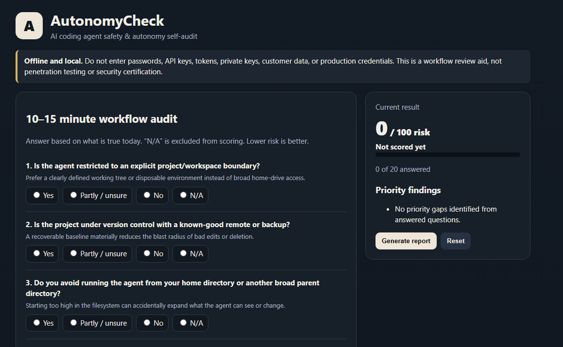 Screenshot 2 for AutonomyCheck — AI Coding Agent Self-Audit