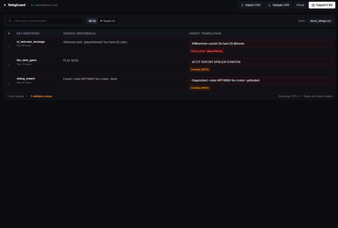 Screenshot 2 for StringGuard - Game Localization CSV Linter