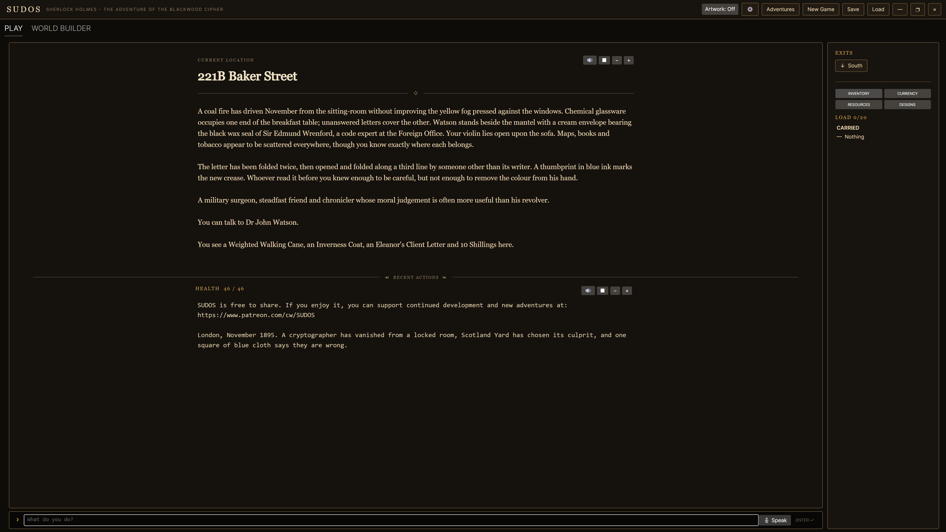 Screenshot 2 for Sherlock Holmes - The Adventure of the Blackwood Cipher
