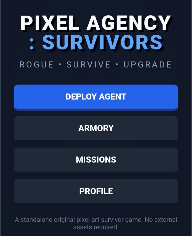 🎮 PIXEL AGENCY: SURVIVORS — HTML5 Game Source Code by Layau_13