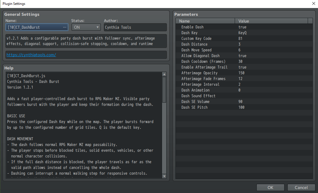 Screenshot 4 for RPG Maker MZ Plugin: CT Dash Burst – 8-Direction Dash Movement & Afterimage Effects