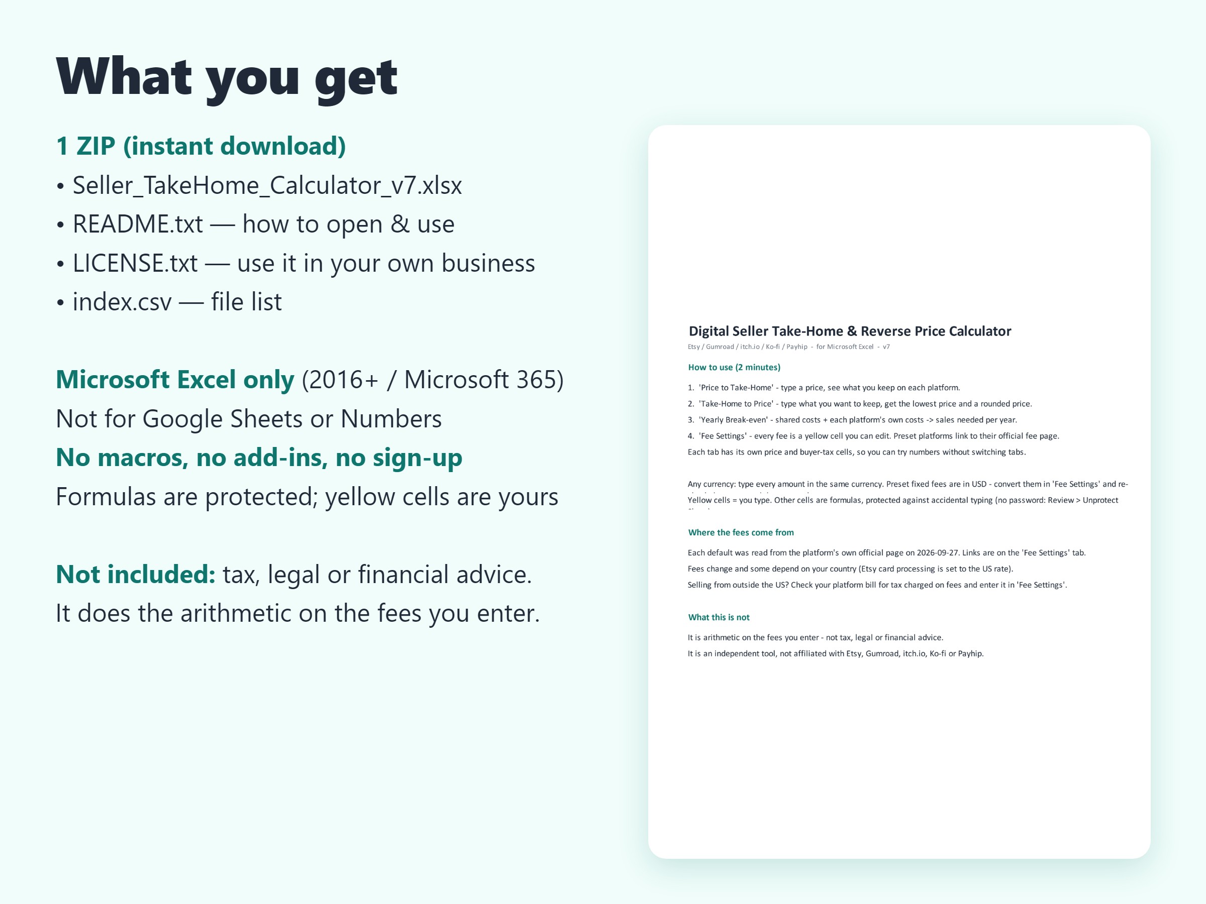 Screenshot 2 for Seller Fee Calculator - Take-Home & Reverse Price (Excel)