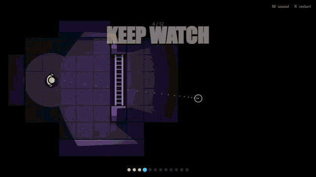 PEEPER gameplay: throw your eye onto a pad, walk past frozen watchers, call it home