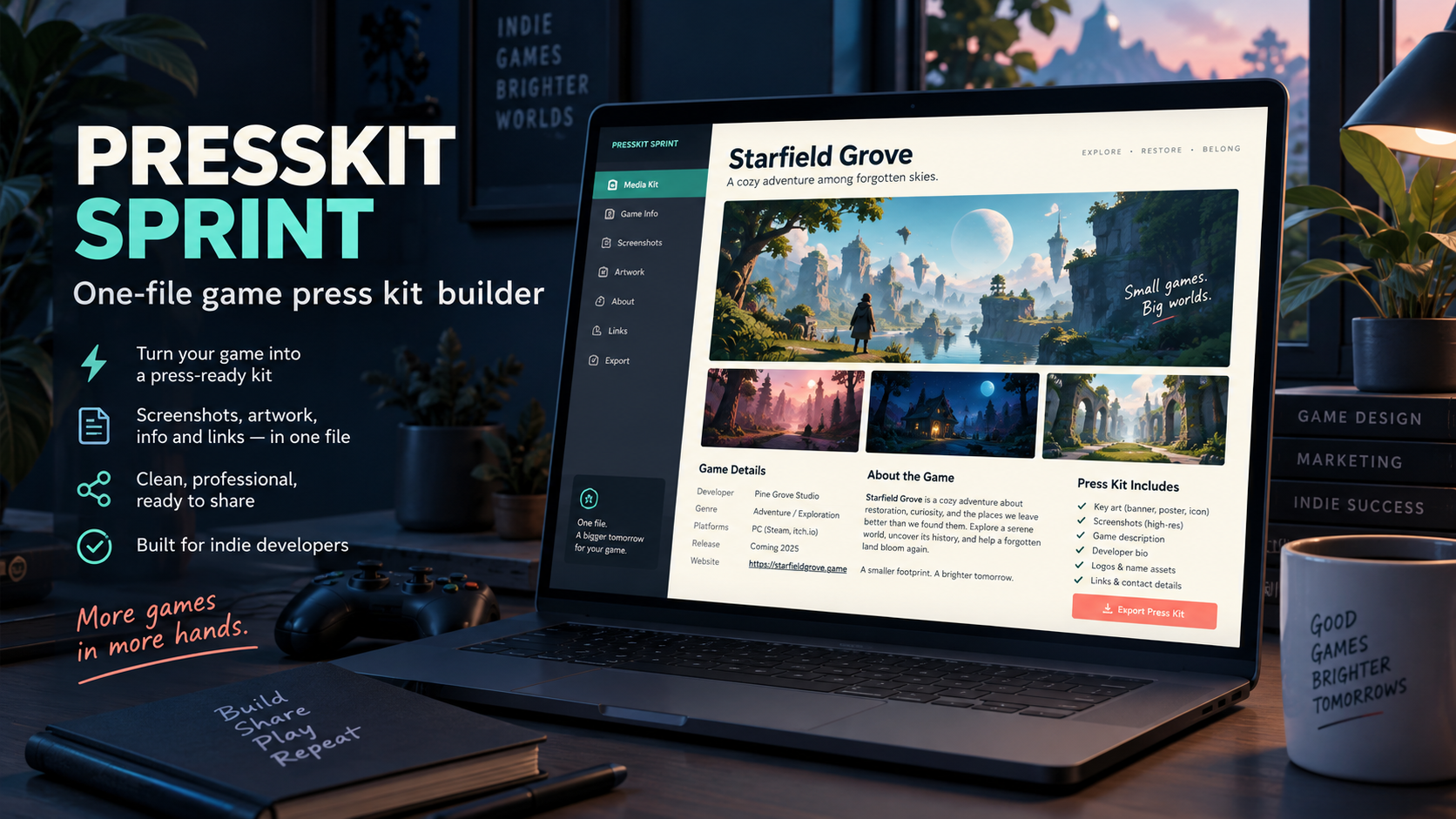 Screenshot 2 for PressKit Sprint — Game Press Kit Builder + Outreach Board