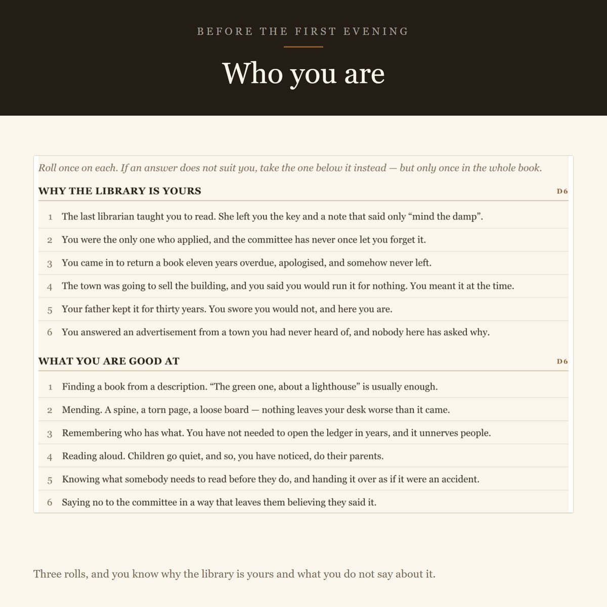 Screenshot 6 for A Year at the Lending Library — a solo journaling RPG, one d6, no combat