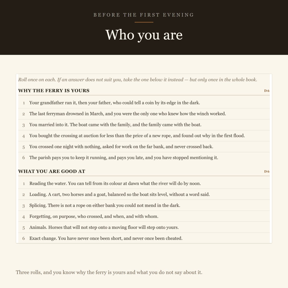 Screenshot 5 for A Year at the Ferry — a solo journaling RPG, one d6, no combat