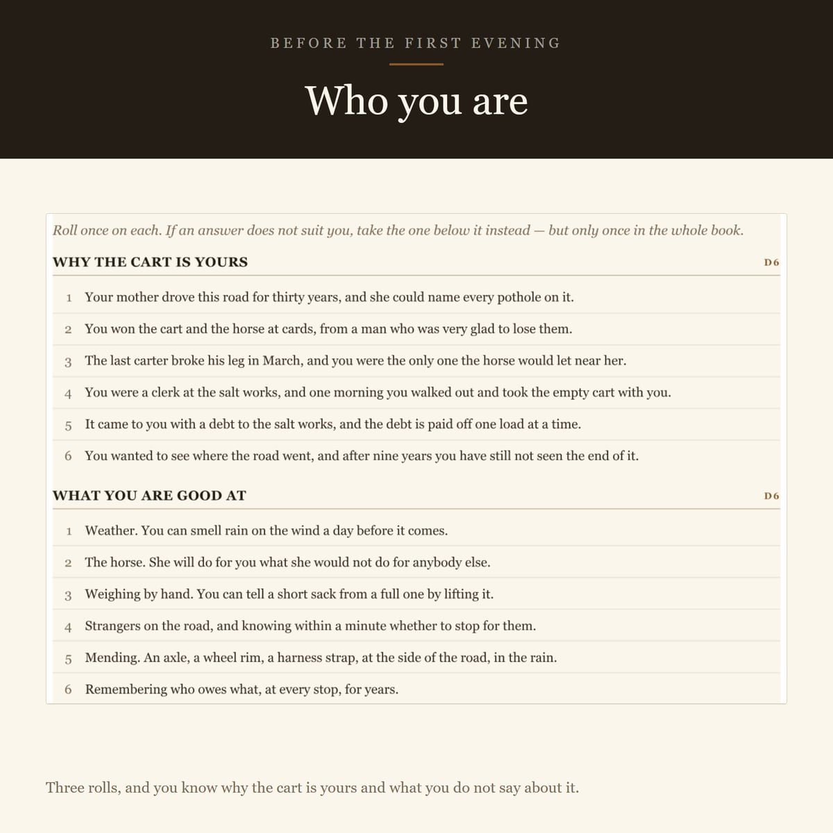 Screenshot 5 for A Year on the Salt Road — a solo journaling RPG, one d6, no combat
