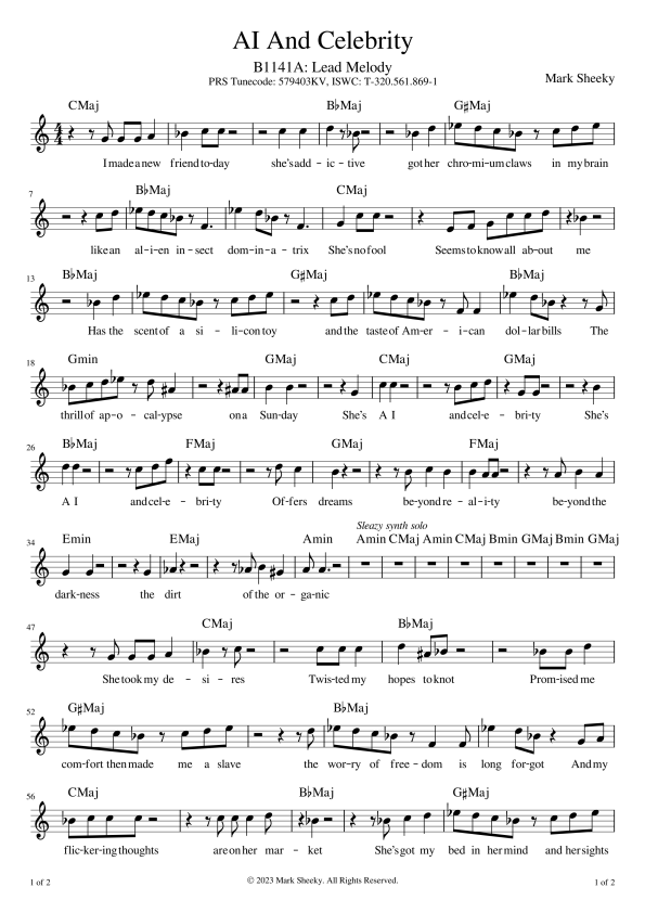 Screenshot 3 for Sheet Music & Lyrics: AI And Celebrity