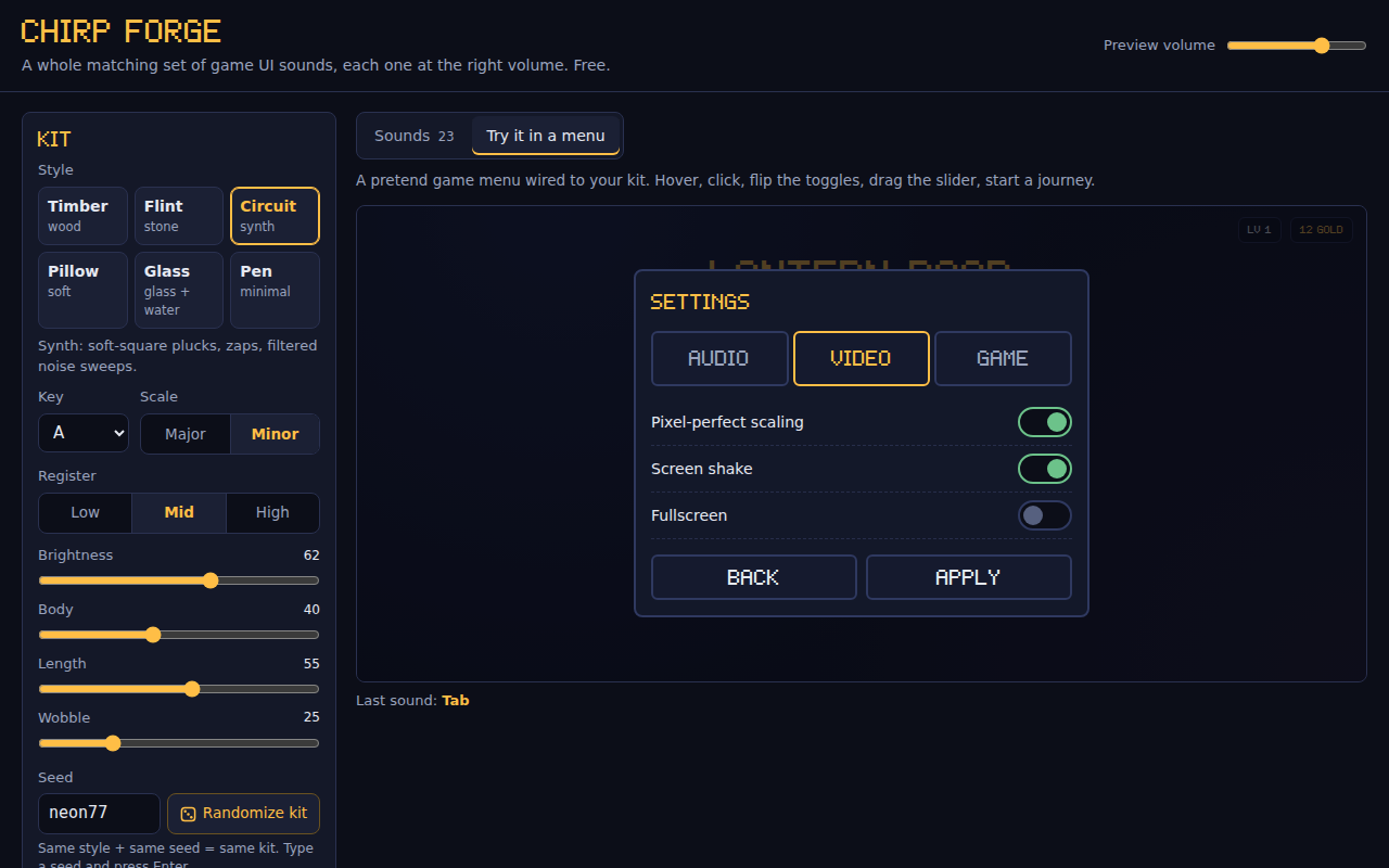 Screenshot 2 for Chirp Forge: Free Game UI Sound Effect Generator